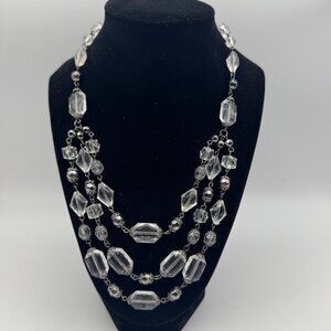 Vintage Multi-Strand Clear Acrylic Bead Necklace With Black Chain Adjustable
